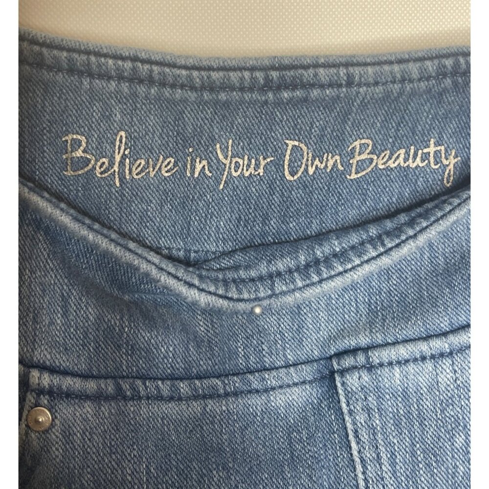 Belle Kim Gravel Medium Wash Denim Crop Jeans Orange Embroidery Size 16 - Picture 2 of 16